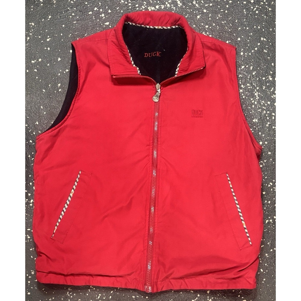 Duck London Red Fleece Lined Vest Womens Medium Zip Up Plaid‎ Collar/pocket Trim